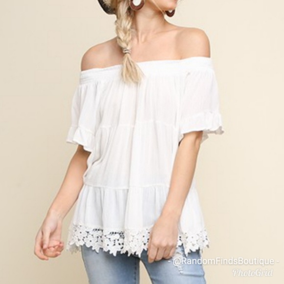 ❤LAST ONE L❤Off shoulder floral lace white top - Picture 5 of 8